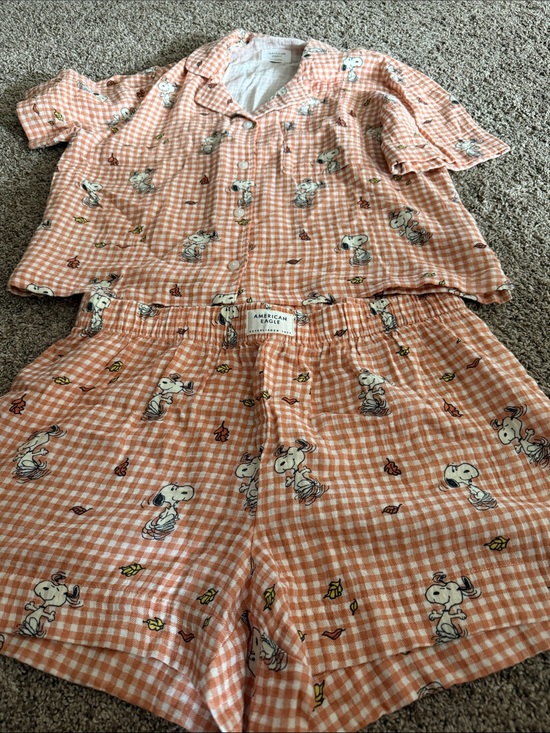 American Eagle Outfitters Other - American Eagle Outfitters Peach Gingham Snoopy Pajama Set Sz M.  New